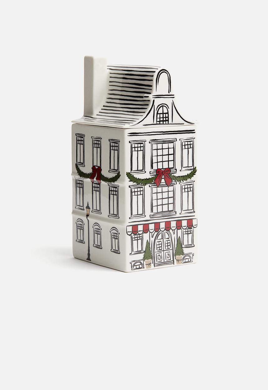 H&M - Lidded stoneware christmas container - white house