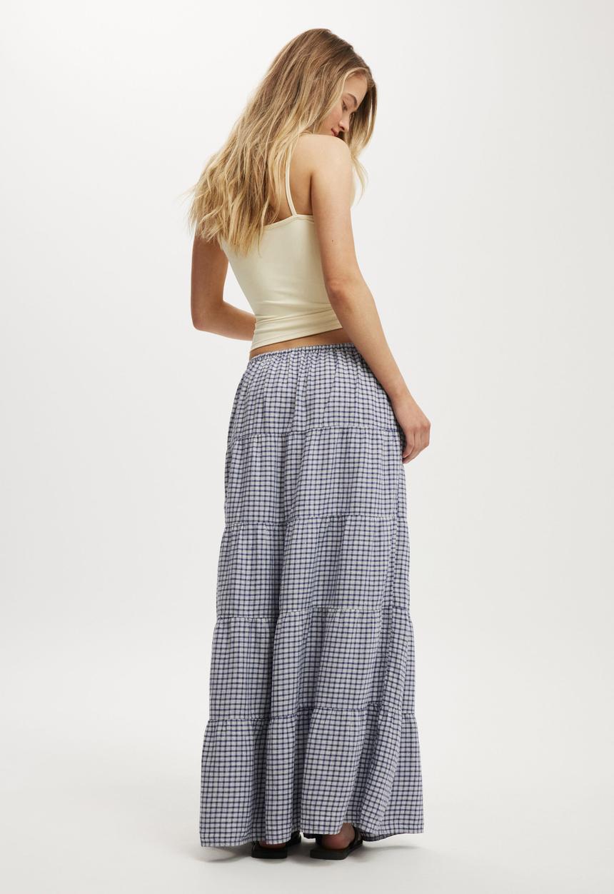 Cotton On - Haven multi tiered maxi skirt - harri check navy