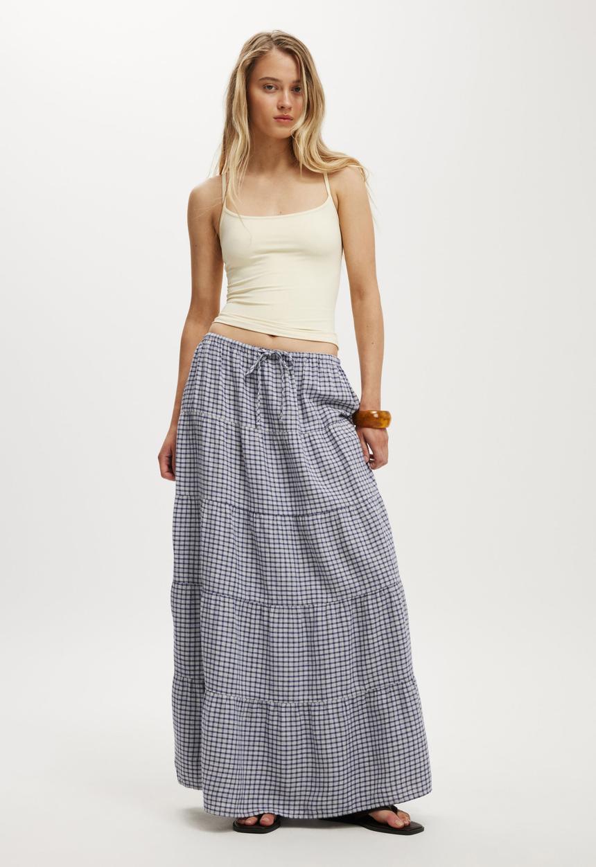 Cotton On - Haven multi tiered maxi skirt - harri check navy