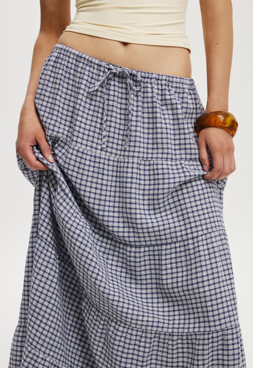 Cotton On - Haven multi tiered maxi skirt - harri check navy