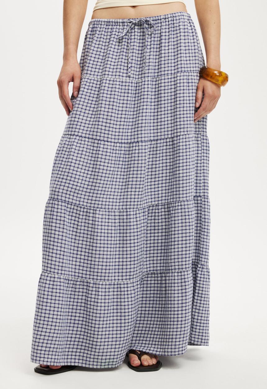 Cotton On - Haven multi tiered maxi skirt - harri check navy