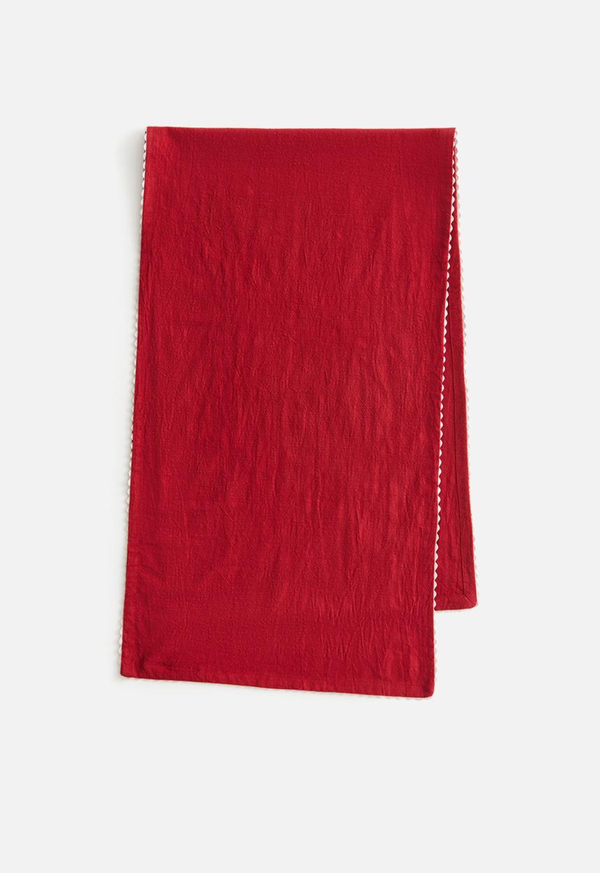 H&M - Scalloped-edge table runner - red/beige