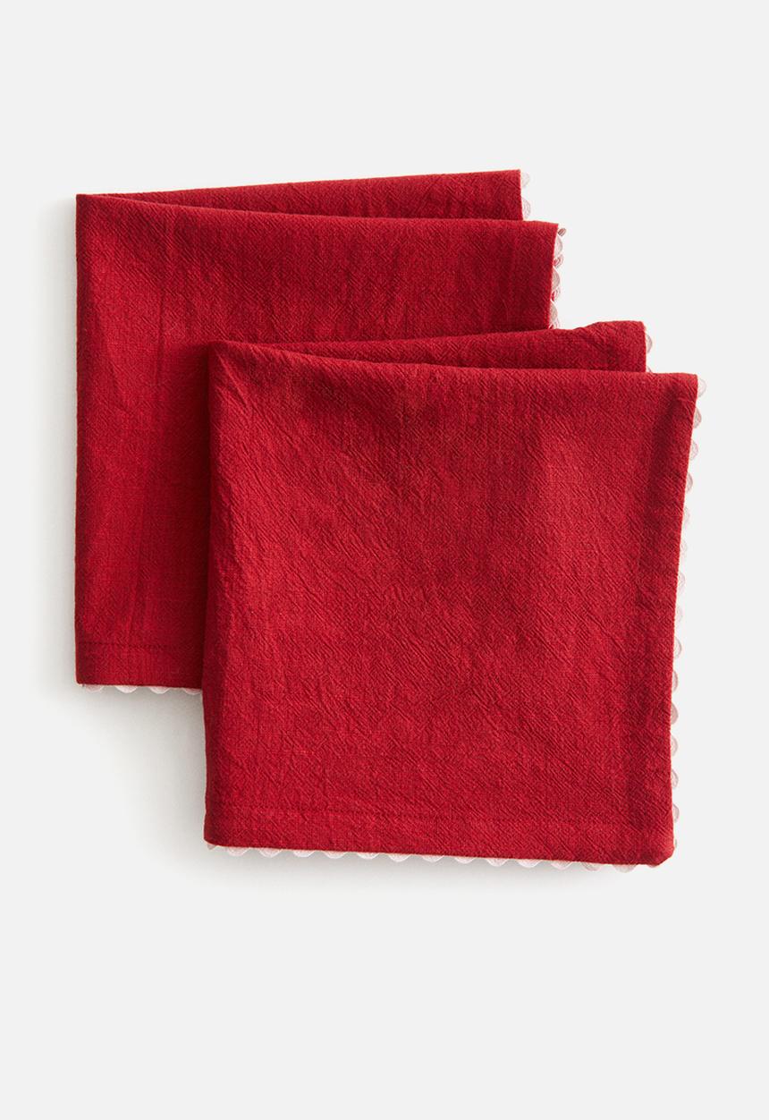 H&M - Scalloped-edge table runner - red/beige
