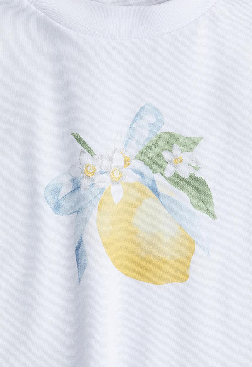 H&M - Print-motif T-shirt - white/lemon 