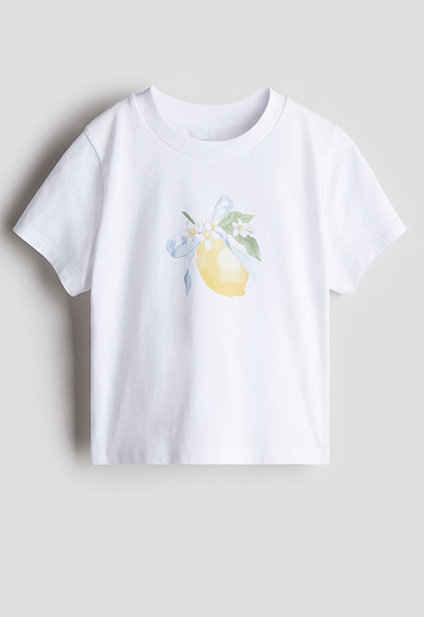 H&M - Print-motif T-shirt - white/lemon 