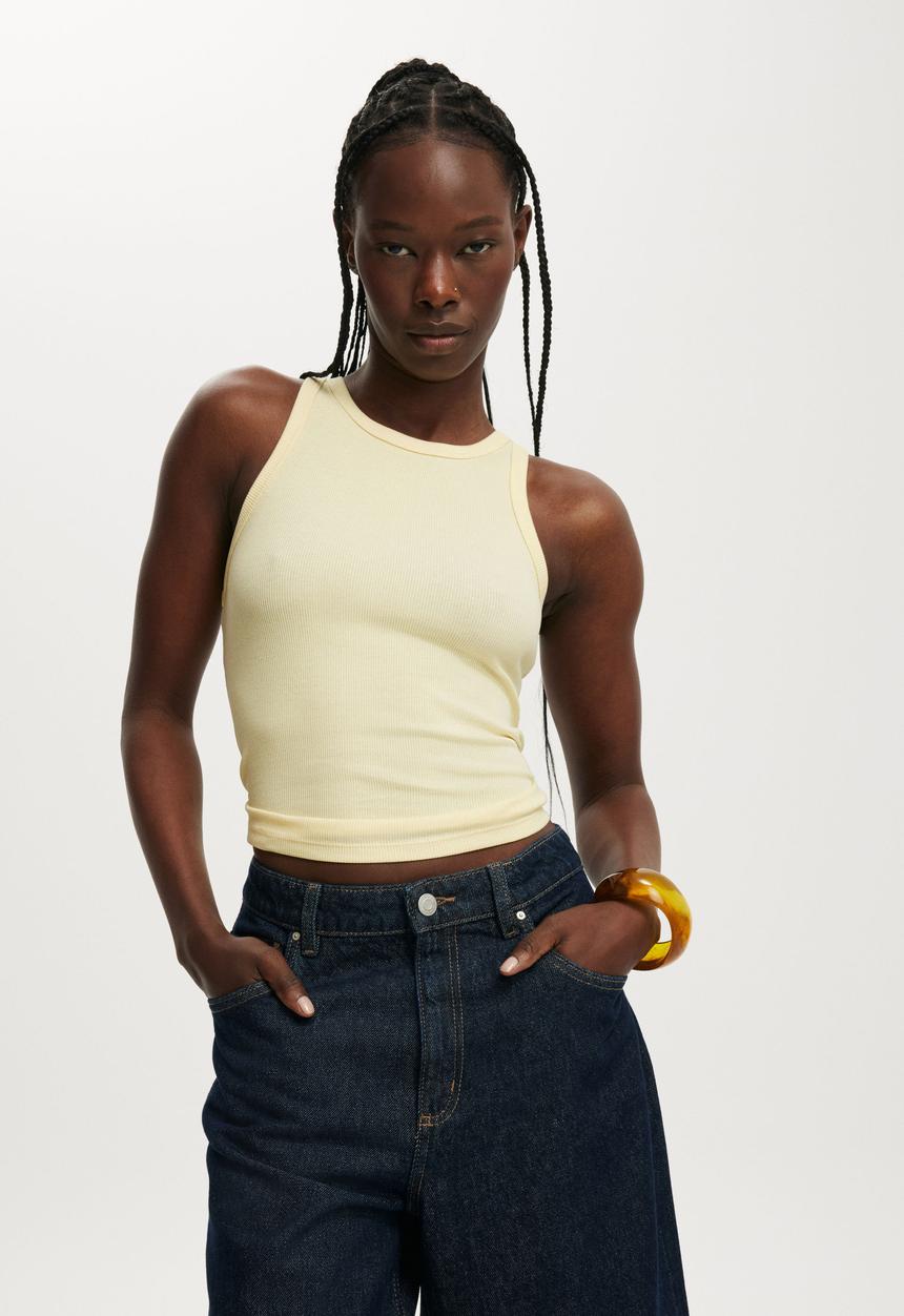 Cotton On - Goldie rib high neck tank - vanilla glow