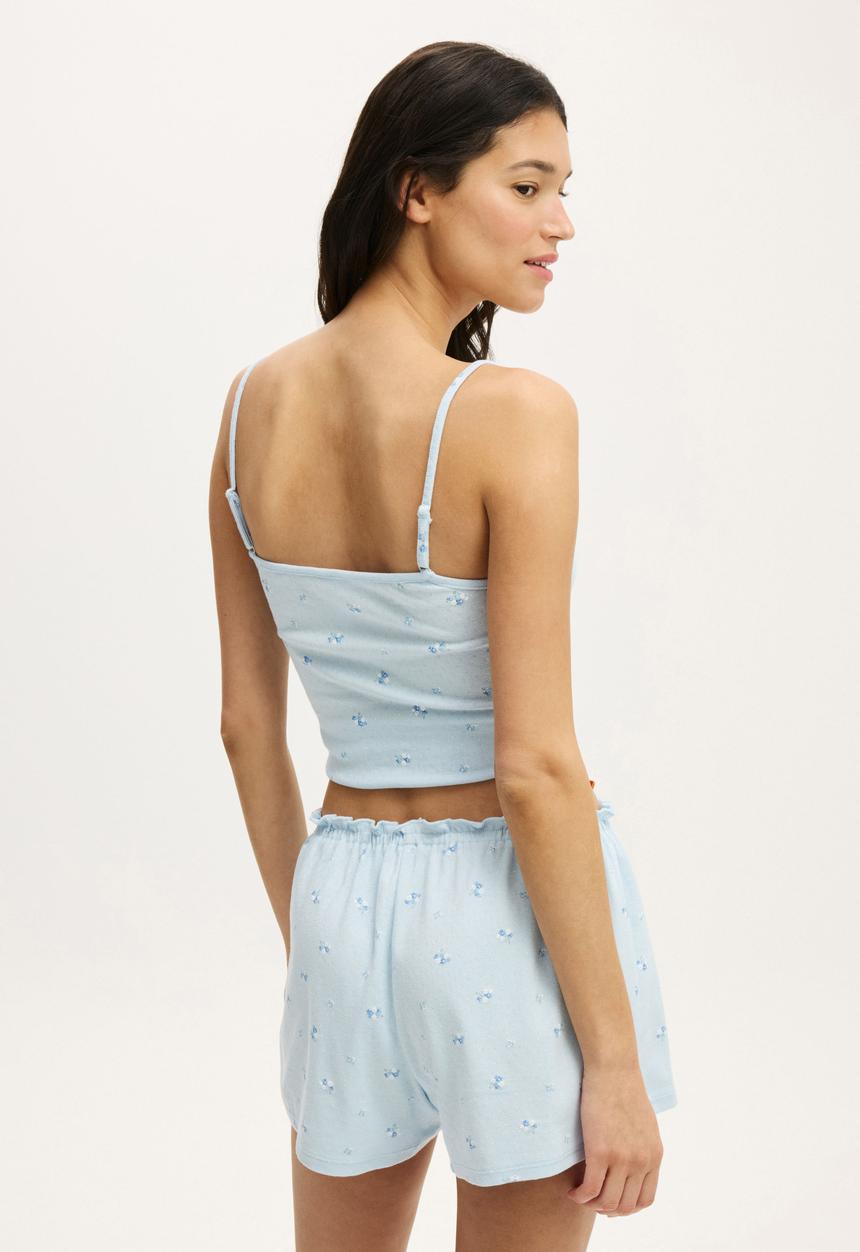 Cotton On - Ruffle pointelle cami - ballad blue aleigha ditsy
