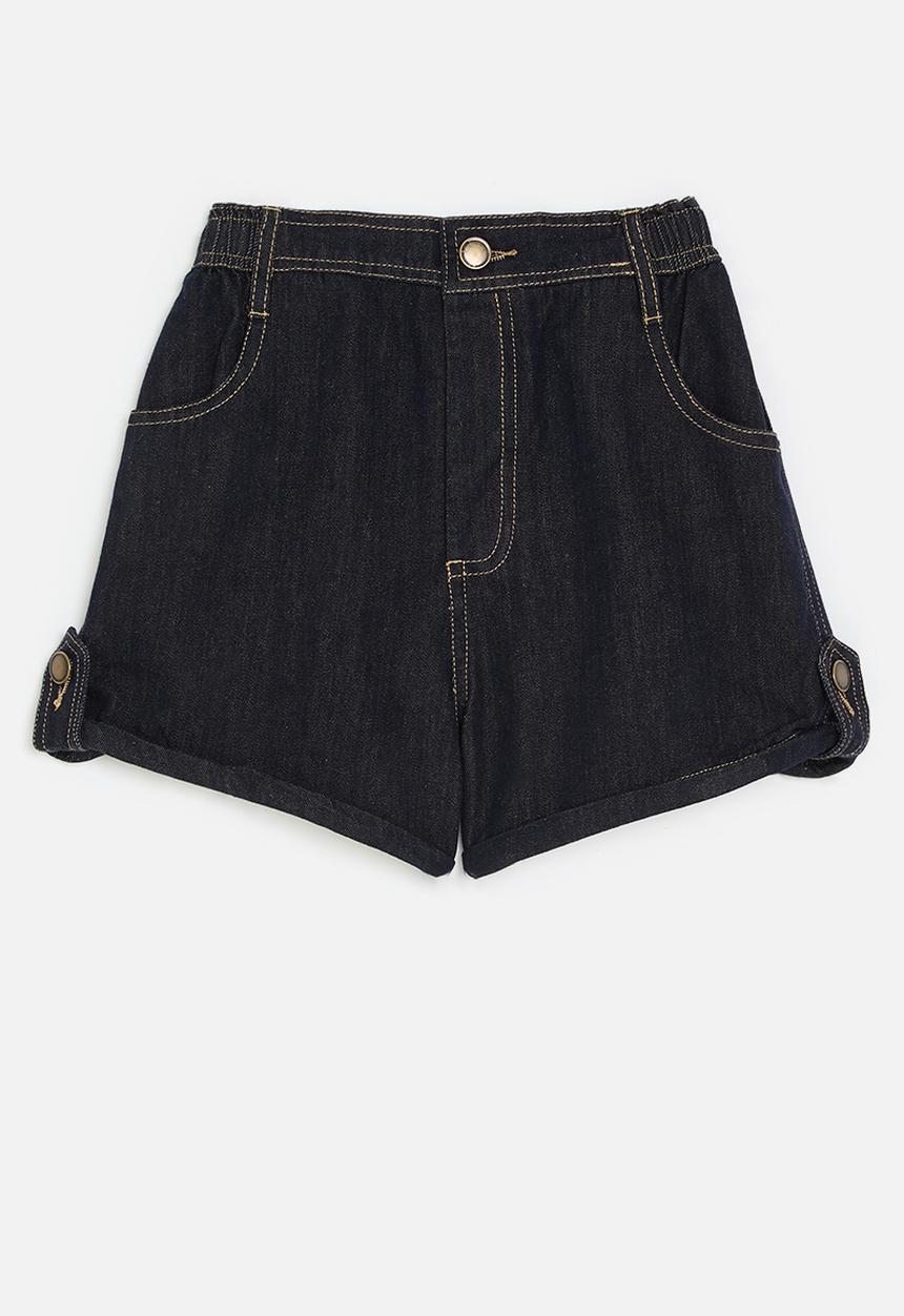 Pop Candy - Denim shorts with contrast topstitching - black