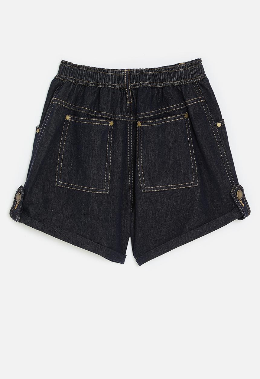 Pop Candy - Denim shorts with contrast topstitching - black