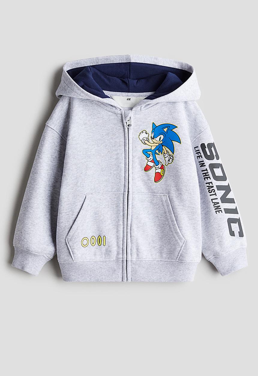 H&M - Printed zip-through hoodie - grey marl sonic the hedgehog