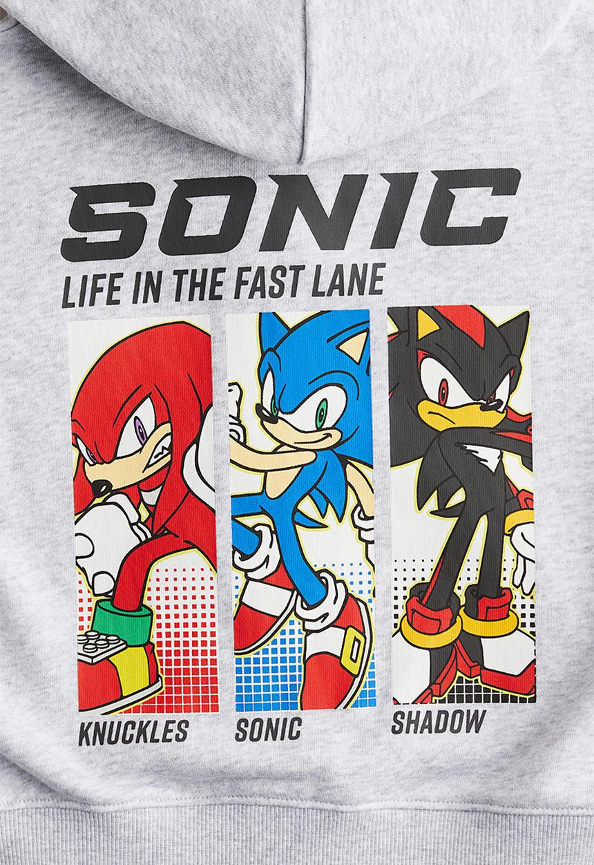 H&M - Printed zip-through hoodie - grey marl sonic the hedgehog
