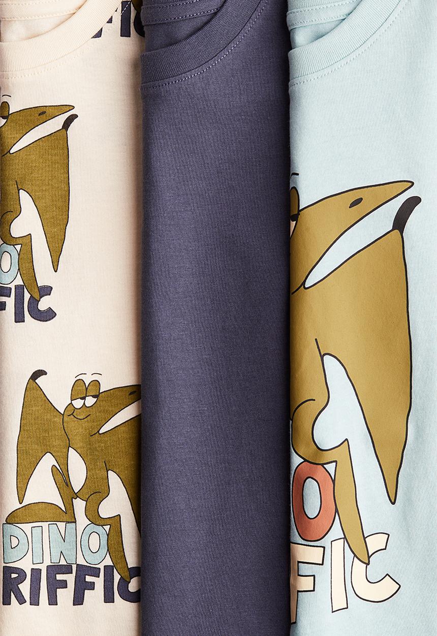 H&M - 3 pack printed t-shirts - turquoise dinoriffic