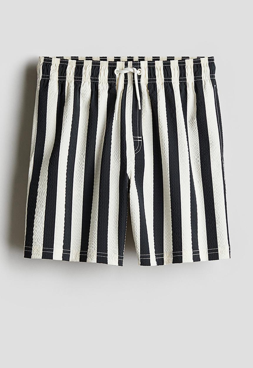 H&M - Seersucker swim shorts - black & white striped