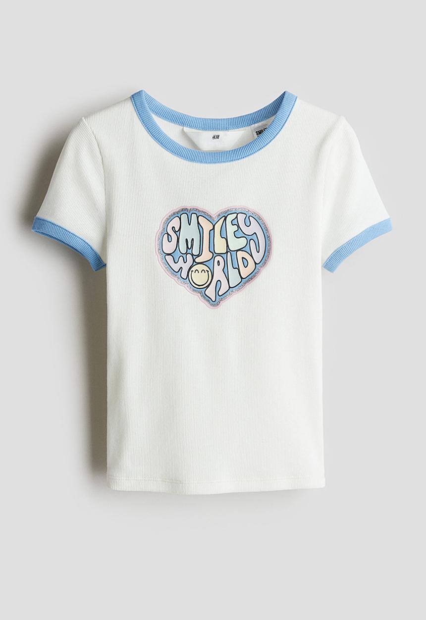 H&M - Printed jersey top - white smileyworld®