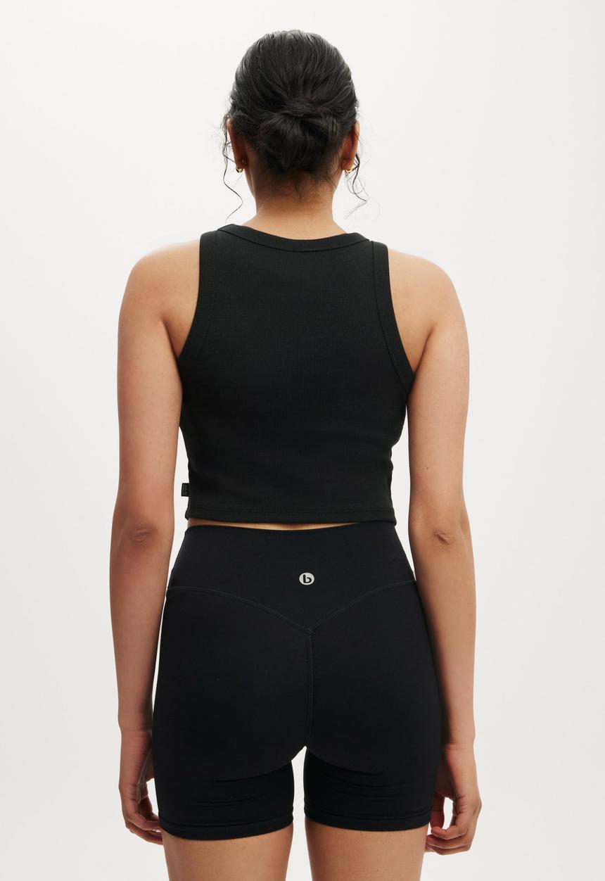 Cotton On - Active Rib Curved Hem Tank - Black