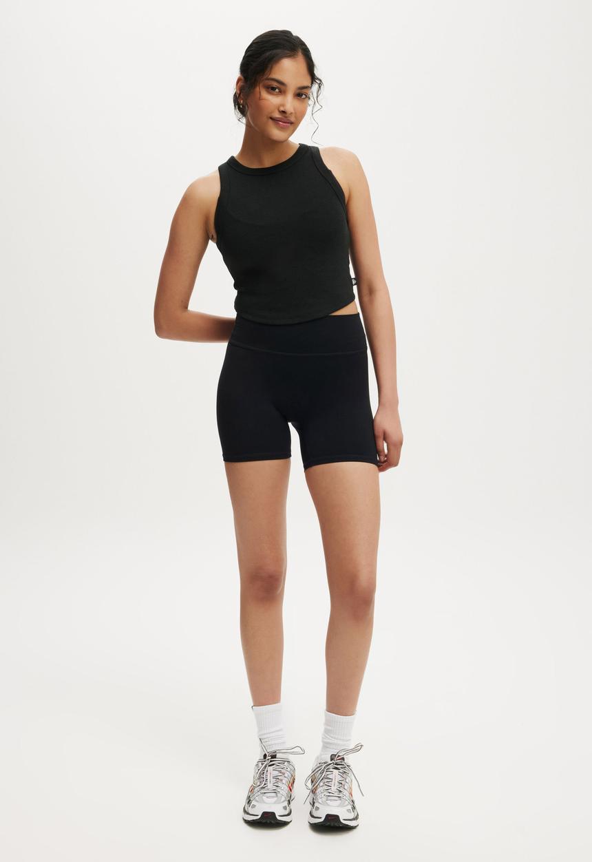 Cotton On - Active Rib Curved Hem Tank - Black