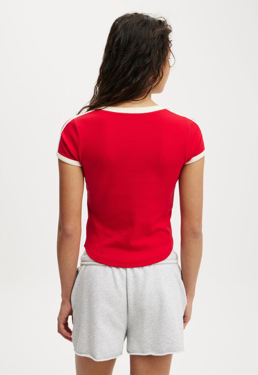 Cotton On - V neck retro baby graphic tee - oregon mount hood / crimson red