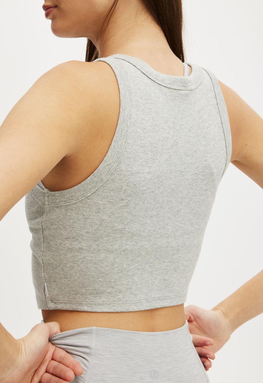 Cotton On - Active Rib Curved Hem Tank - Grey Marle