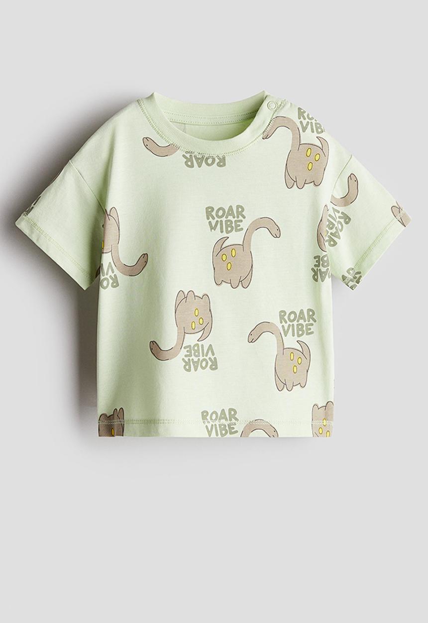 H&M - Printed cotton t-shirt - light green/roar vibe 