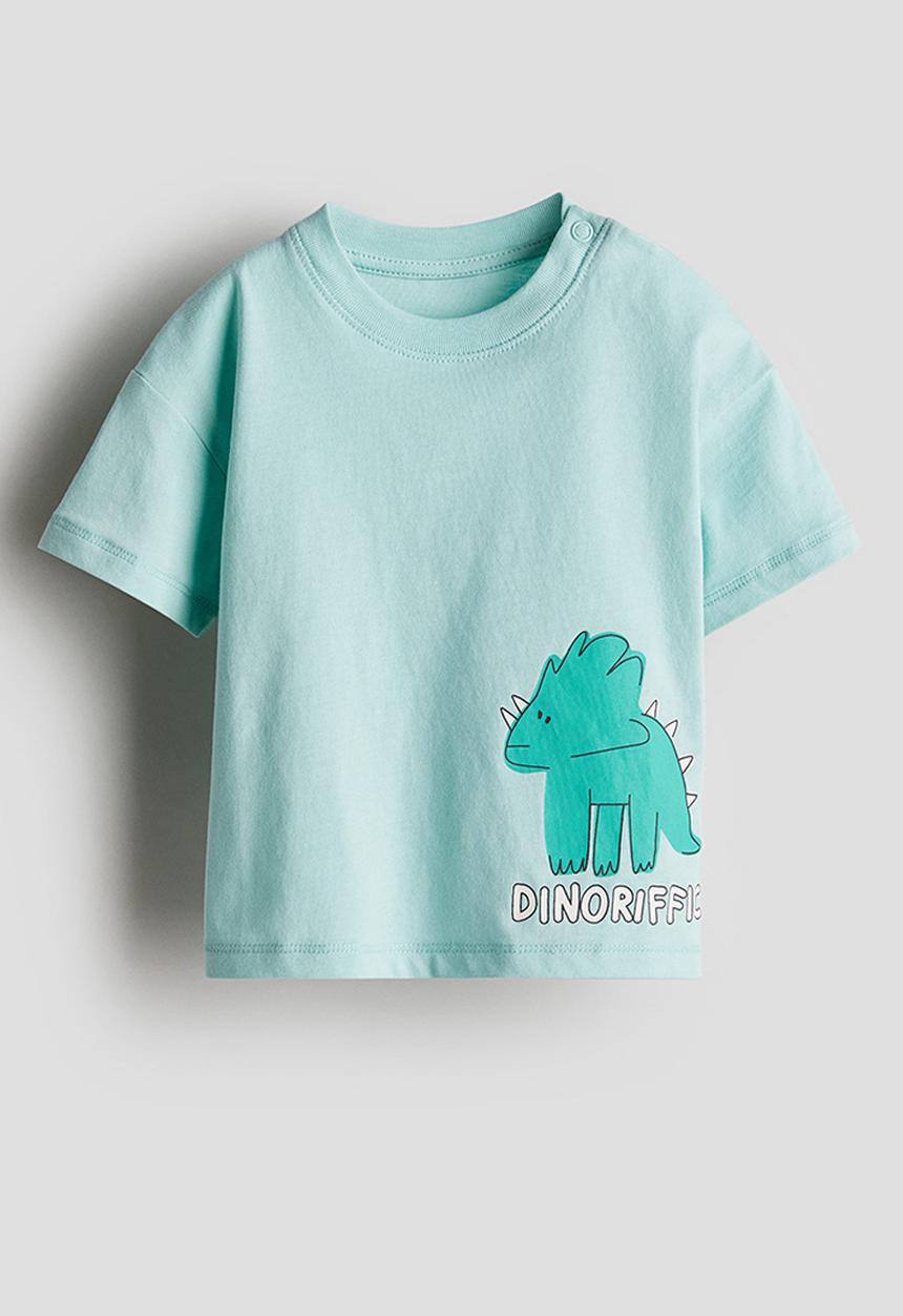 H&M - Printed cotton t-shirt - tturquoise dinosaur