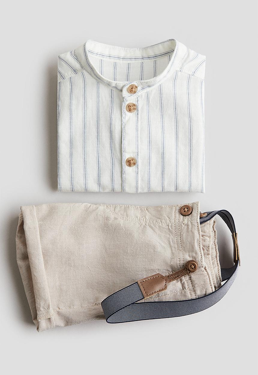 H&M - 2 piece set with braces - white striped