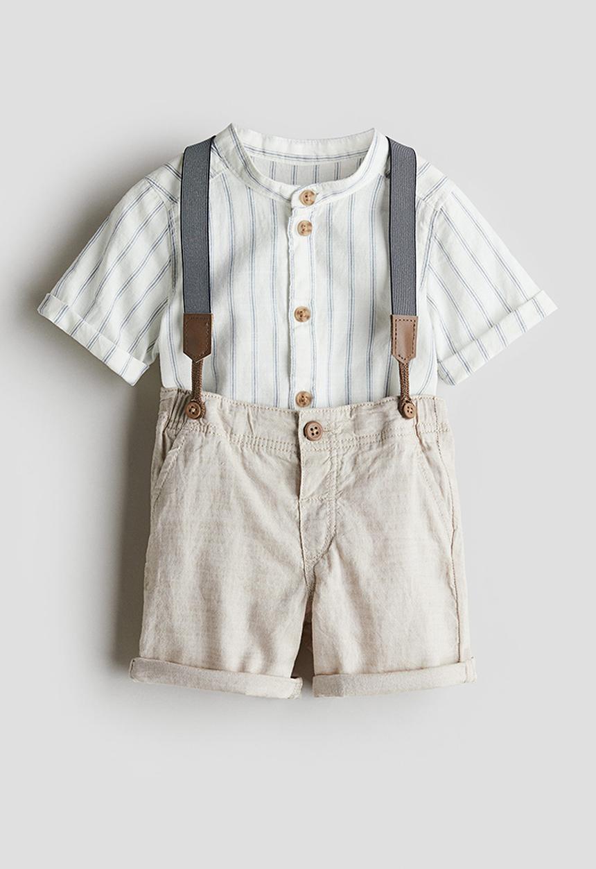 H&M - 2 piece set with braces - white striped