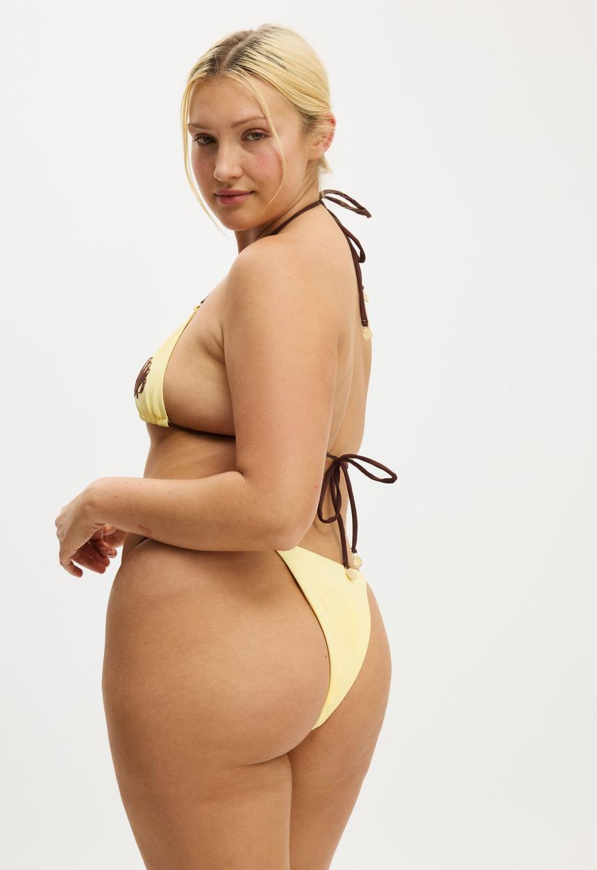 Cotton On - Embroidered Micro String Triangle Bikini Top -  Sunshine/clam