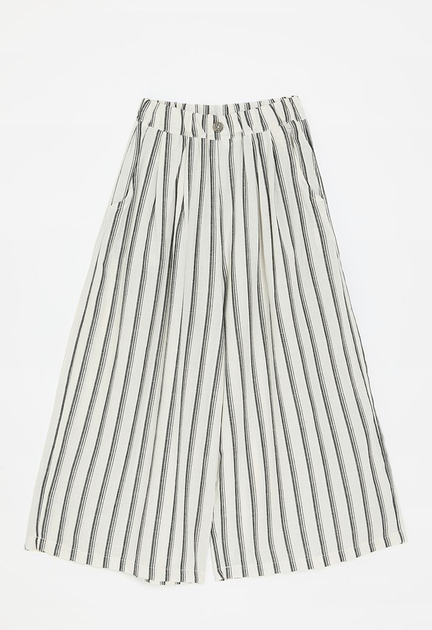 Pop Candy - Wide leg pants with curved inset pockets - dark grey stripes