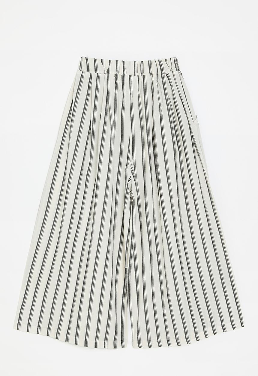 Pop Candy - Wide leg pants with curved inset pockets - dark grey stripes