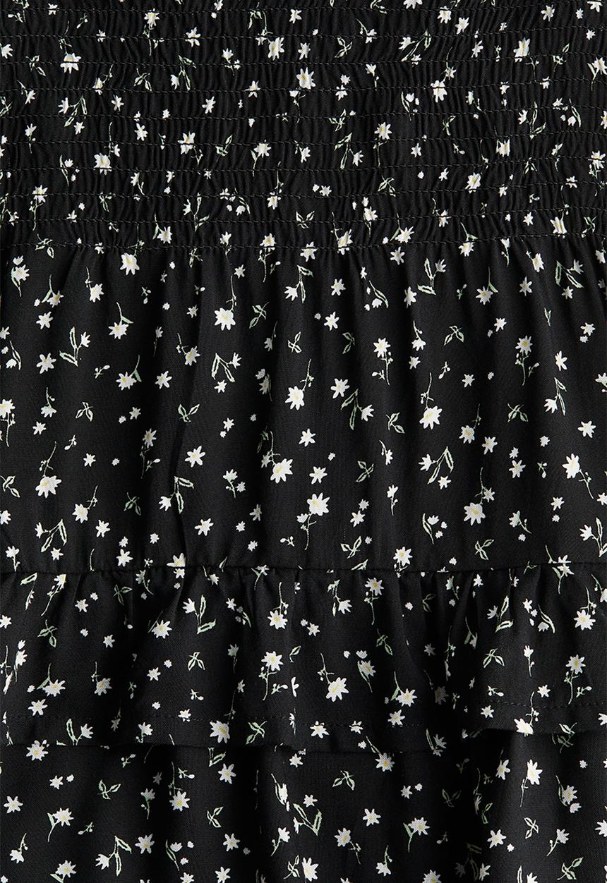 H&M - Smock-detail dress - black floral 