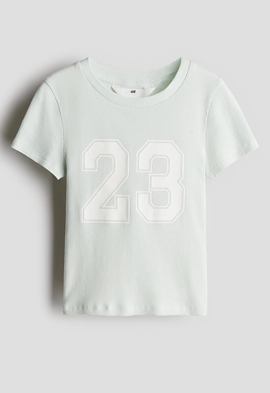 H&M - Print-motif cotton top - light green 23