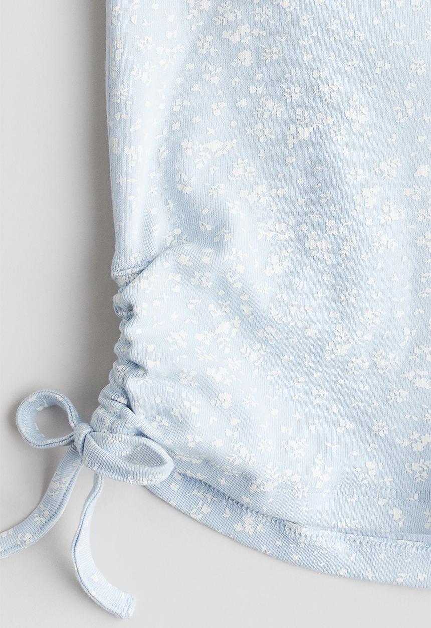H&M - Drawstring-detail jersey top - light blue floral 