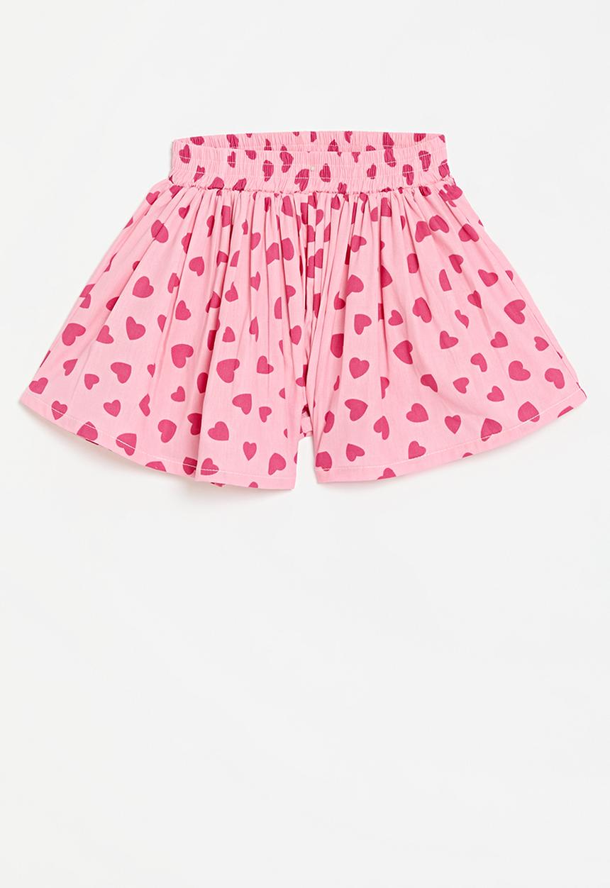 Pop Candy - Heart print flared shorts - pink & red