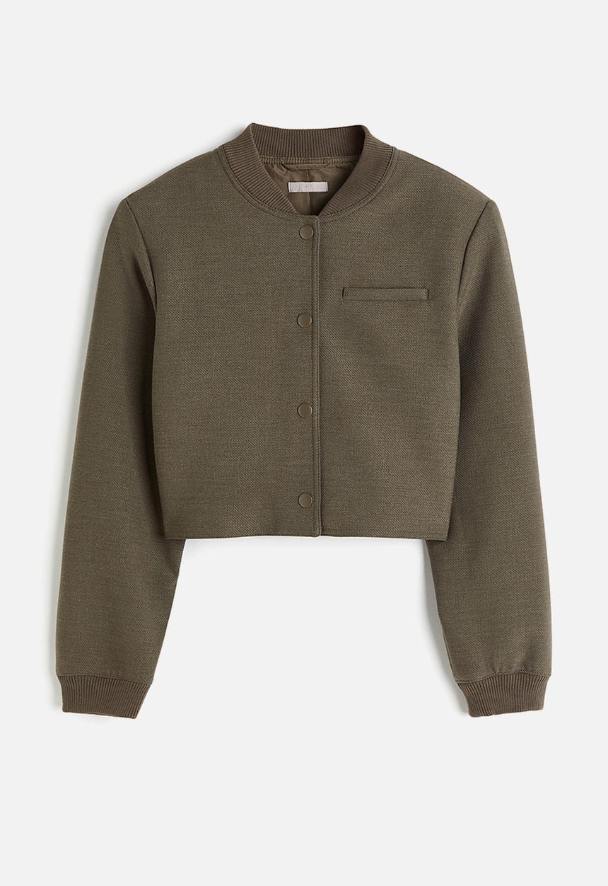 H&M - Short shoulder-pad jacket - dark khaki green
