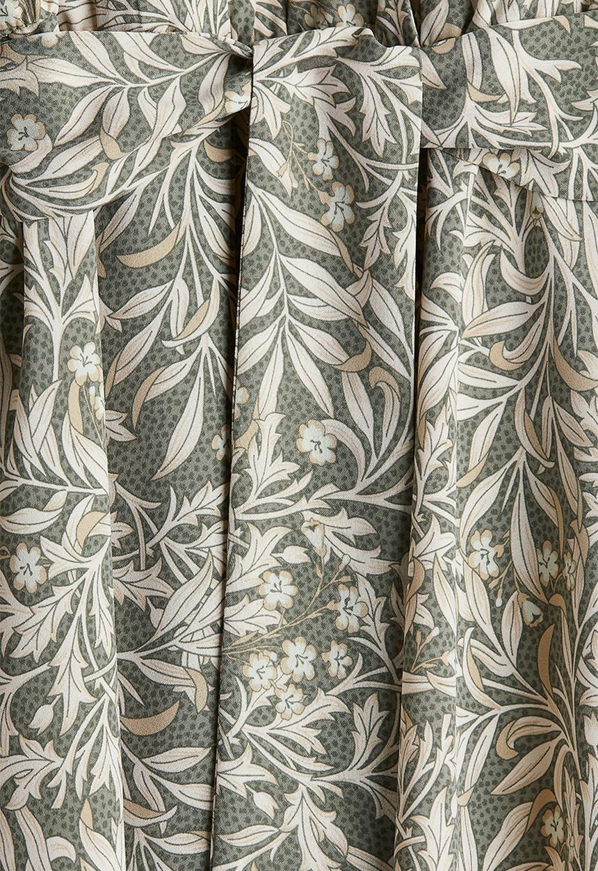 H&M - Tie-belt dress - light khaki green patterned