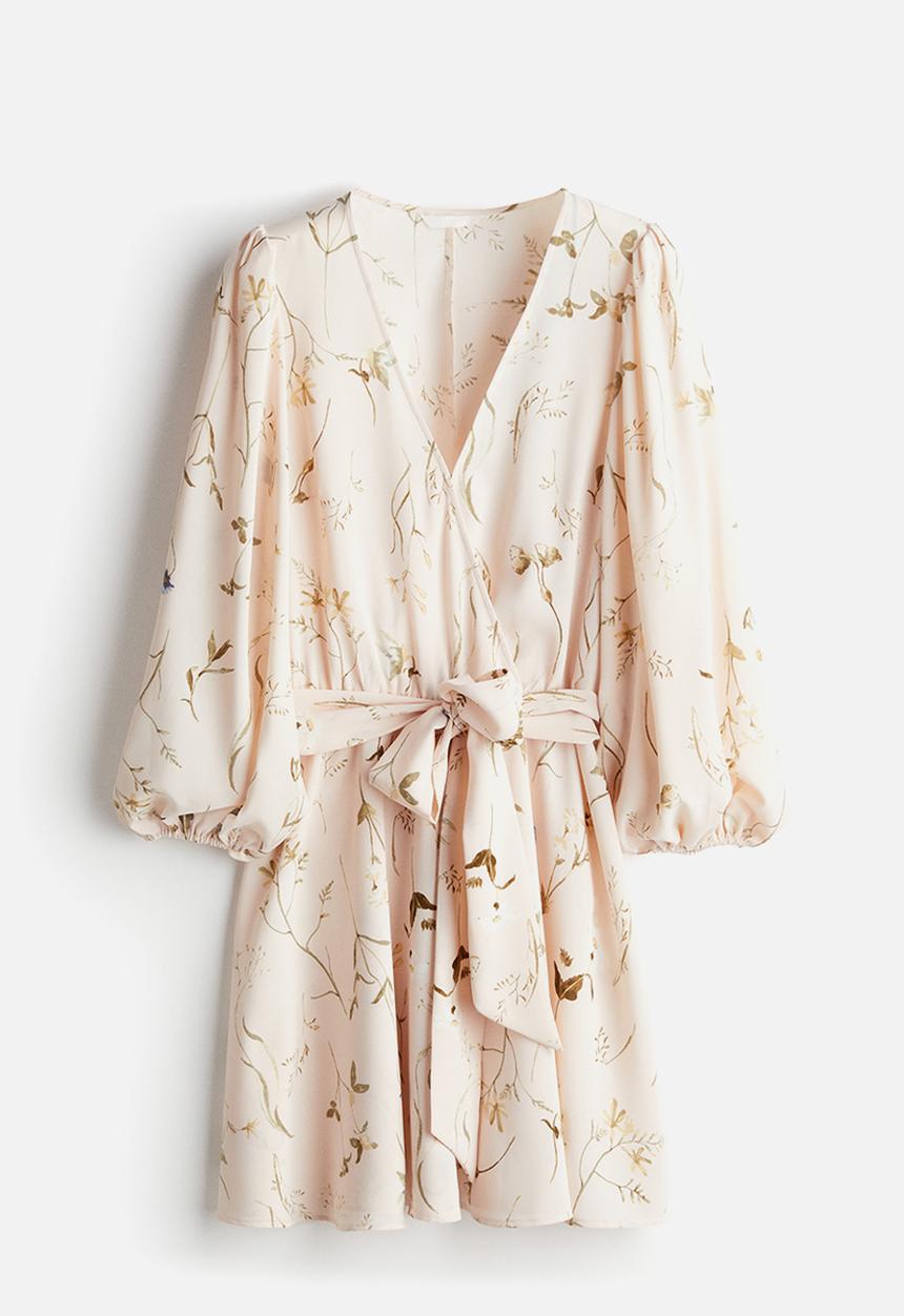 H&M - Tie-belt dress - powder pink floral