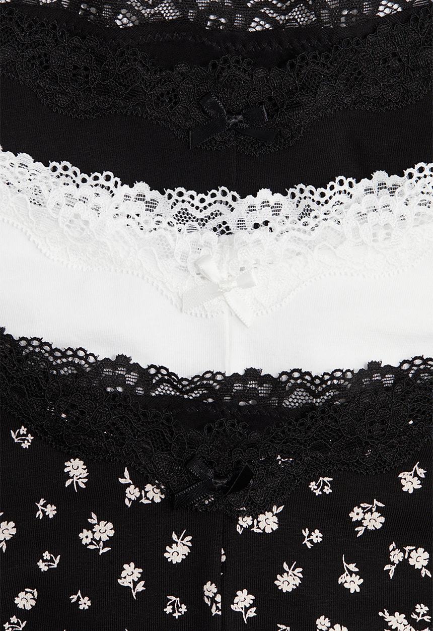 H&M - 3 pack cotton and lace hipster briefs - black floral