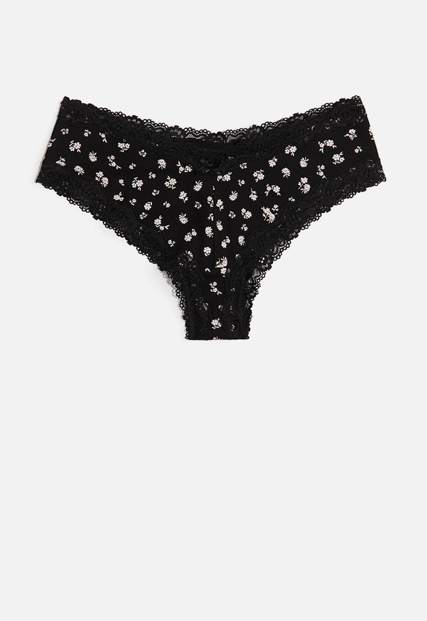 H&M - 3 pack cotton and lace hipster briefs - black floral