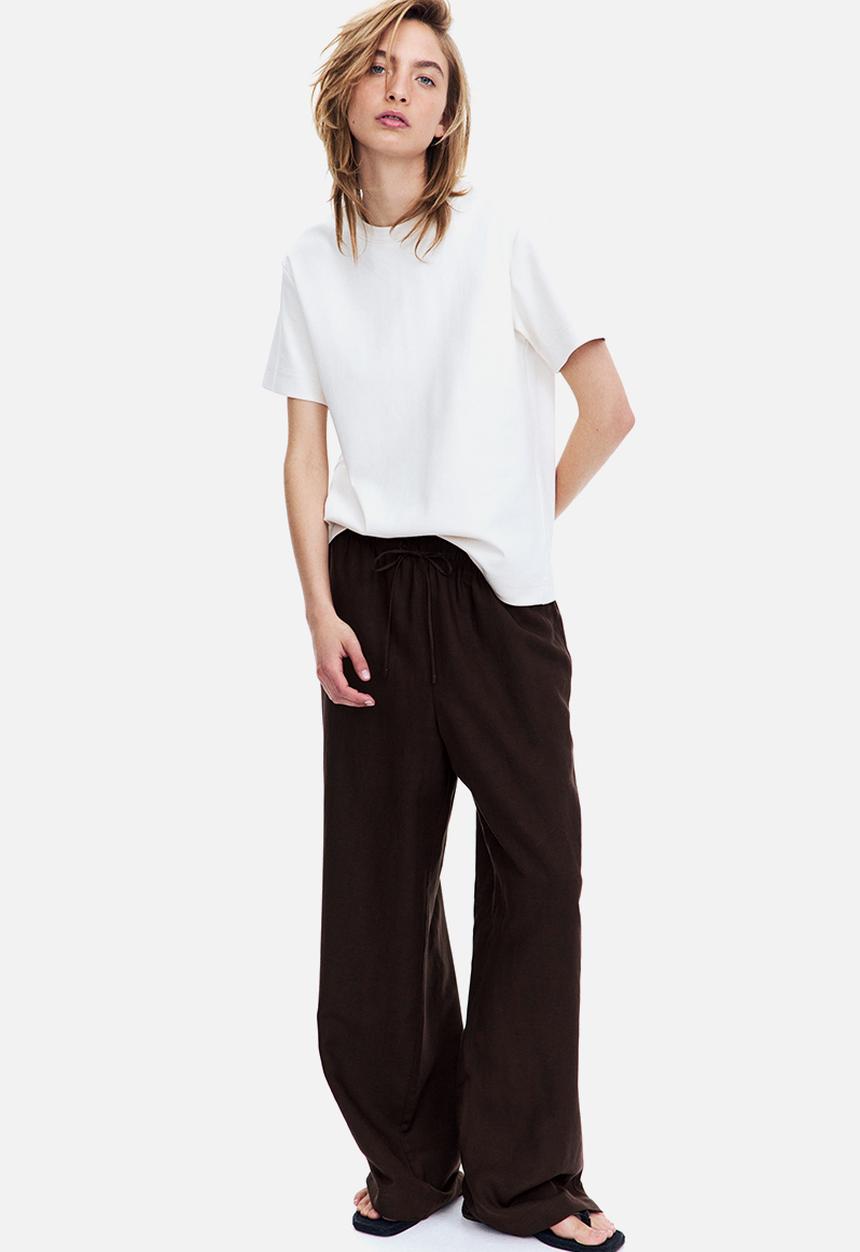 H&M - Linen-blend trousers - dark brown