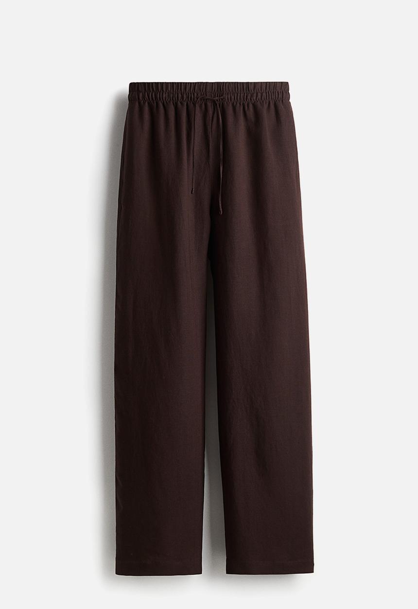 H&M - Linen-blend trousers - dark brown