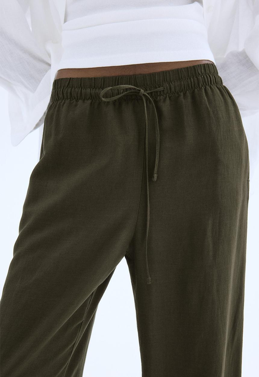H&M - Linen-blend trousers - dark khaki green