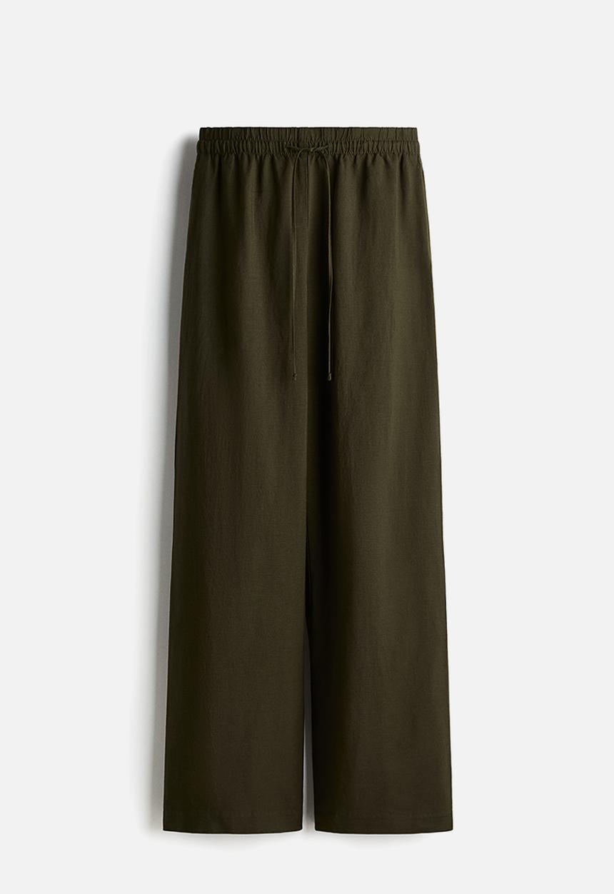 H&M - Linen-blend trousers - dark khaki green