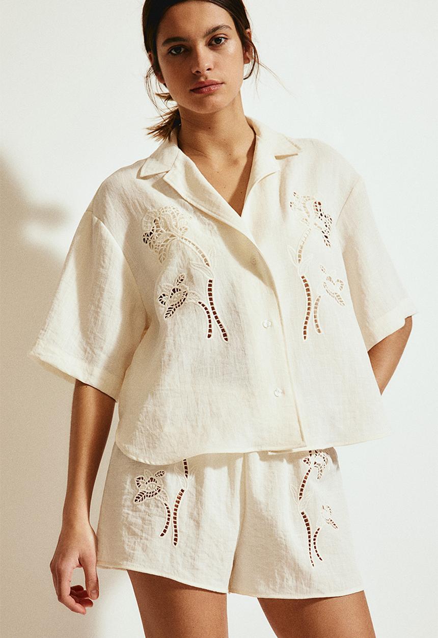 H&M - Broderie anglaise shirt - cream 
