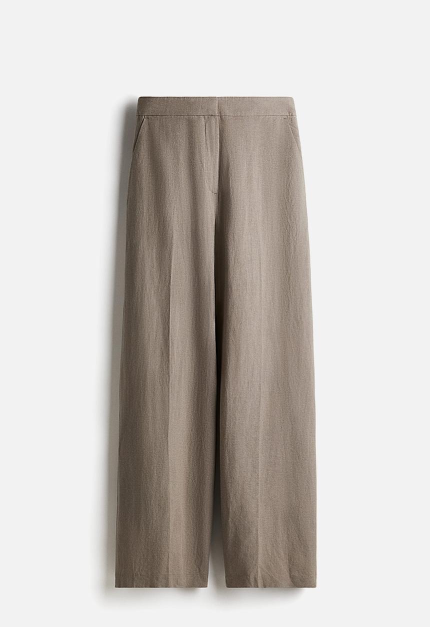 H&M - Wide linen-blend trousers - greige