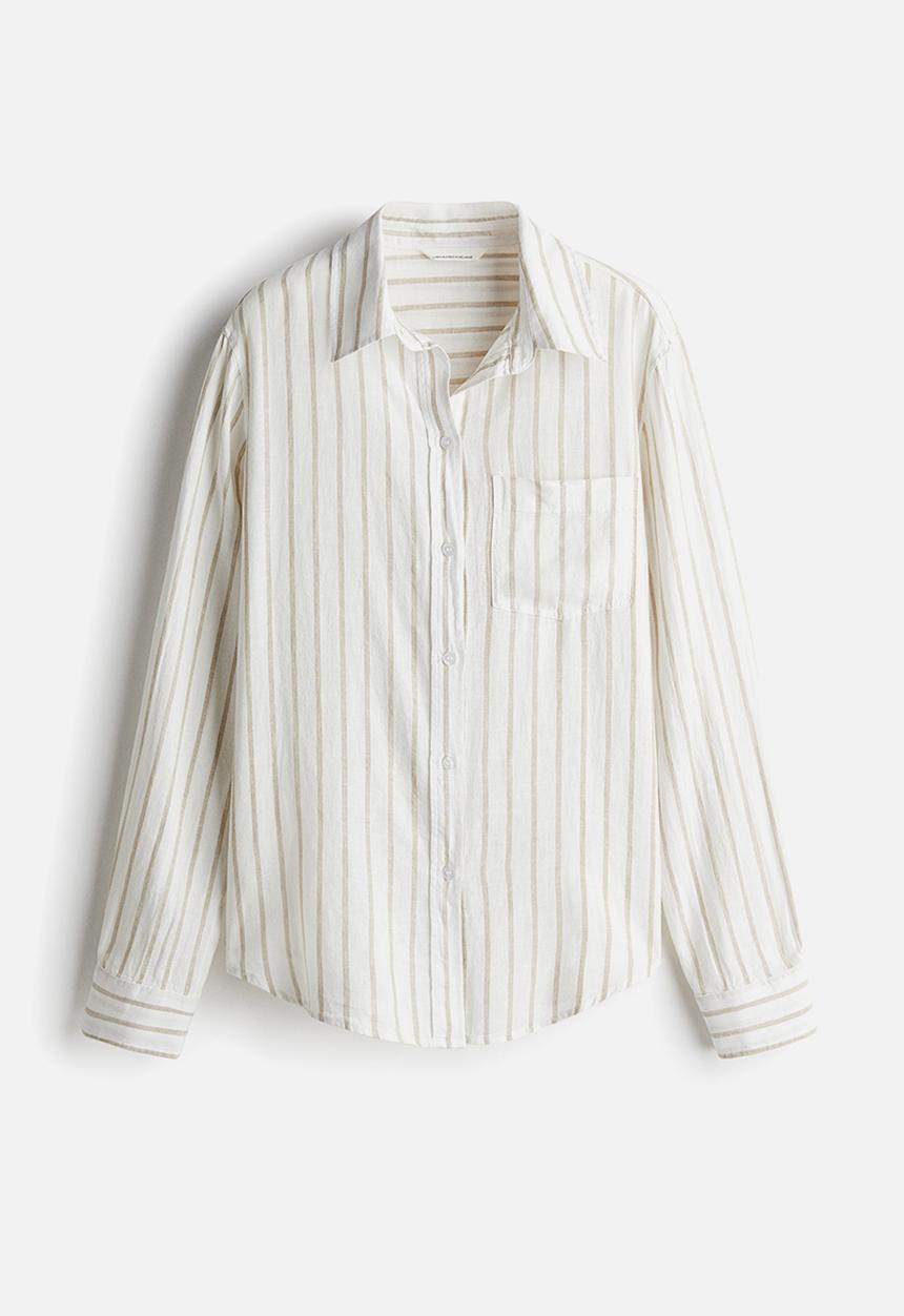 H&M - Linen-blend shirt - white/beige striped 