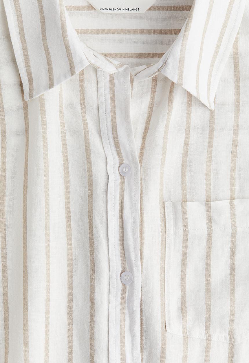 H&M - Linen-blend shirt - white/beige striped 