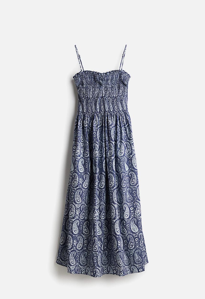 H&M - Smock-topped dress - dark blue/paisley-patterned