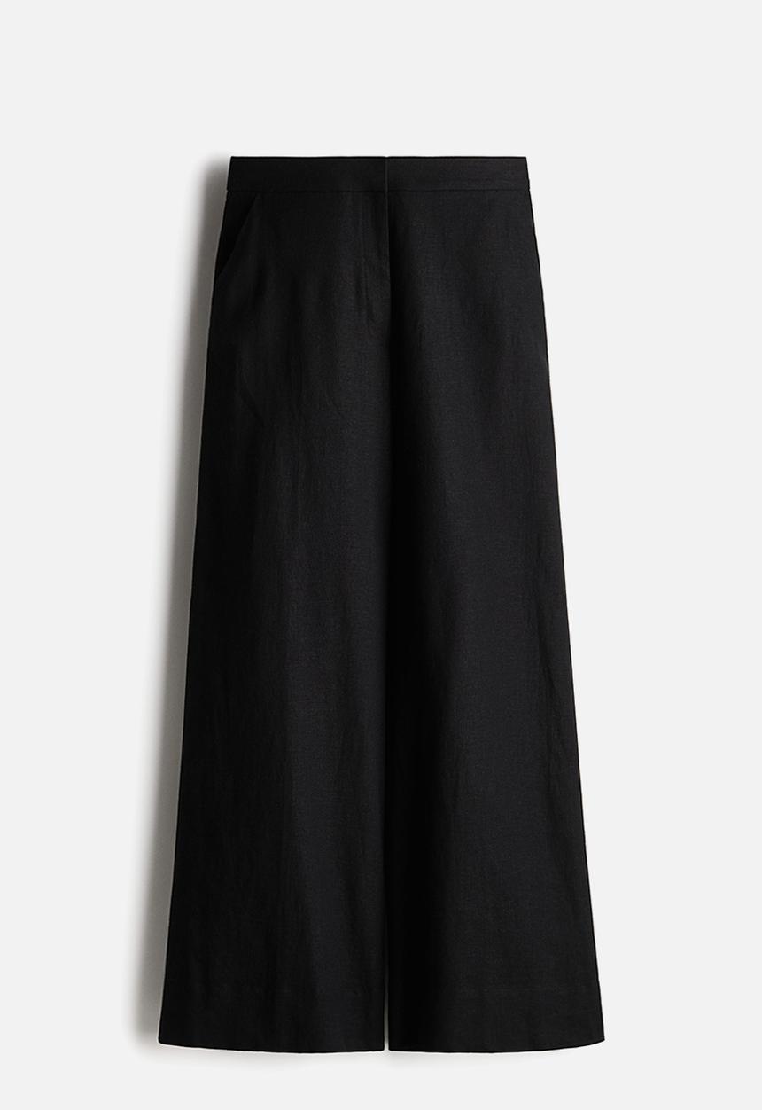 H&M - Wide linen-blend trousers - black