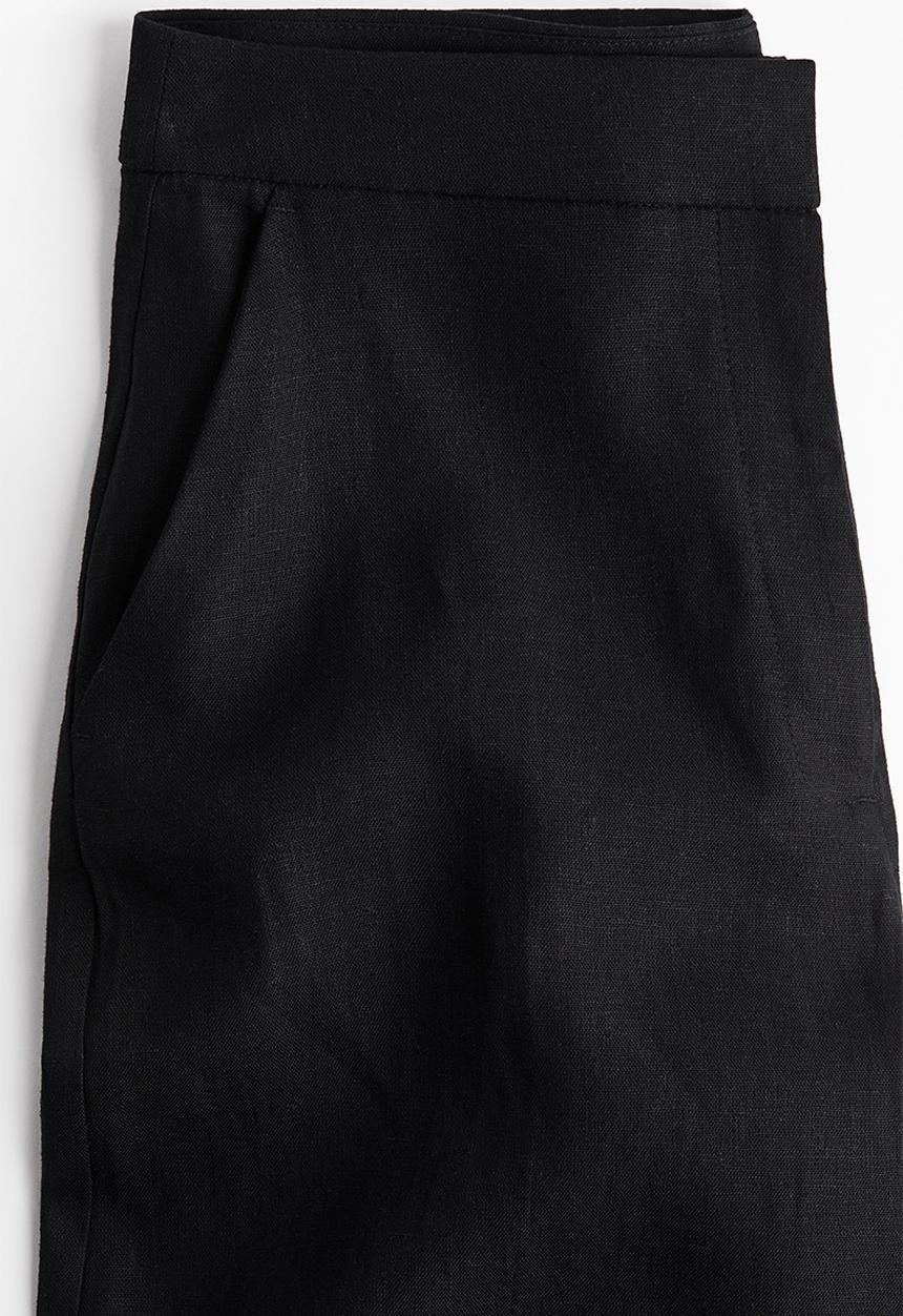 H&M - Wide linen-blend trousers - black