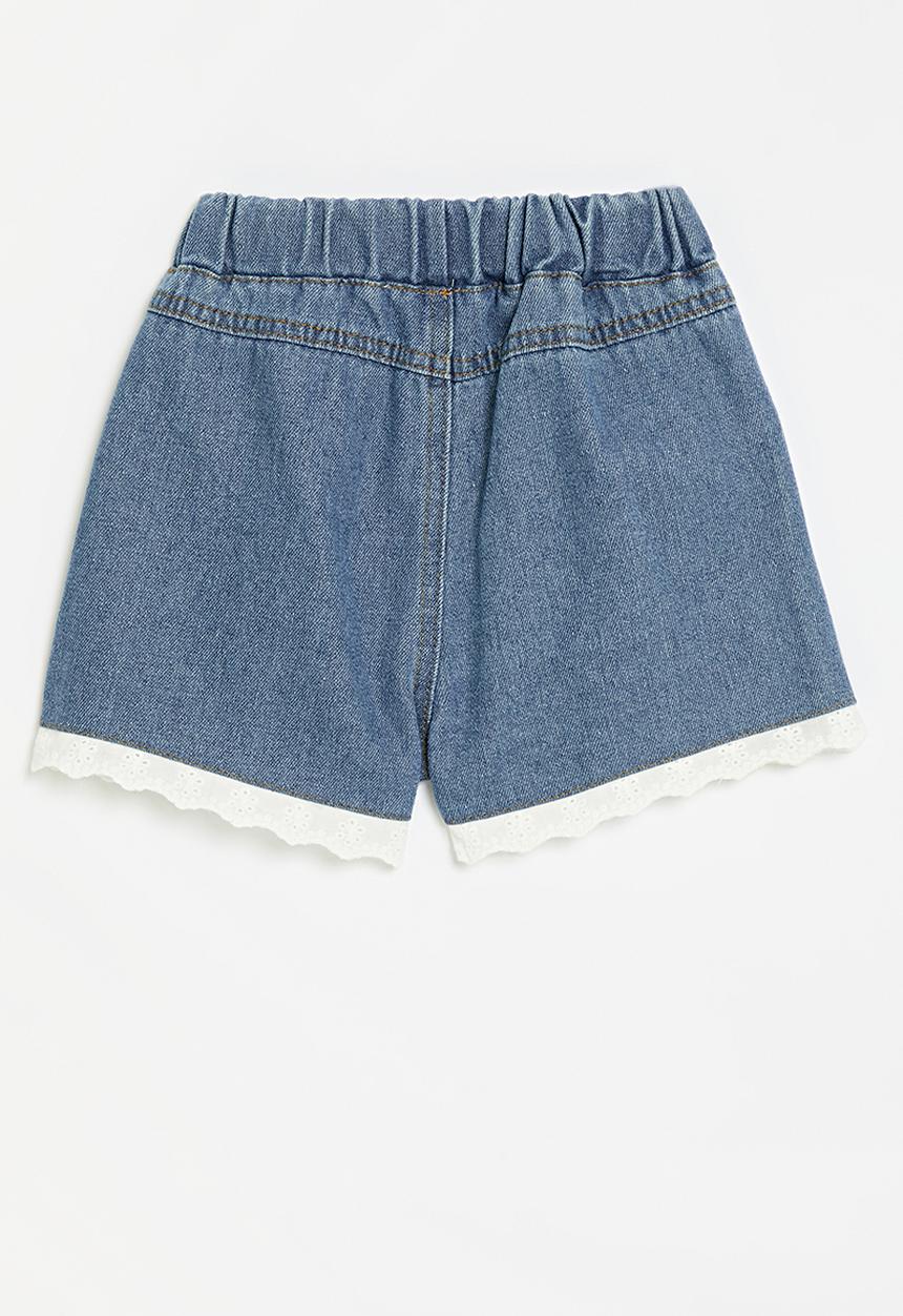 Pop Candy - Denim shorts with broderie hem - blue/white